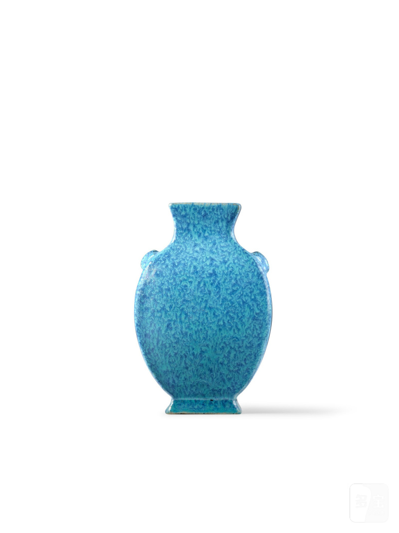 清十八世紀　爐鈞釉小扁壺 | A SMALL ROBIN'S-EGG-GLAZED FLATTERNED FLASK - 图1